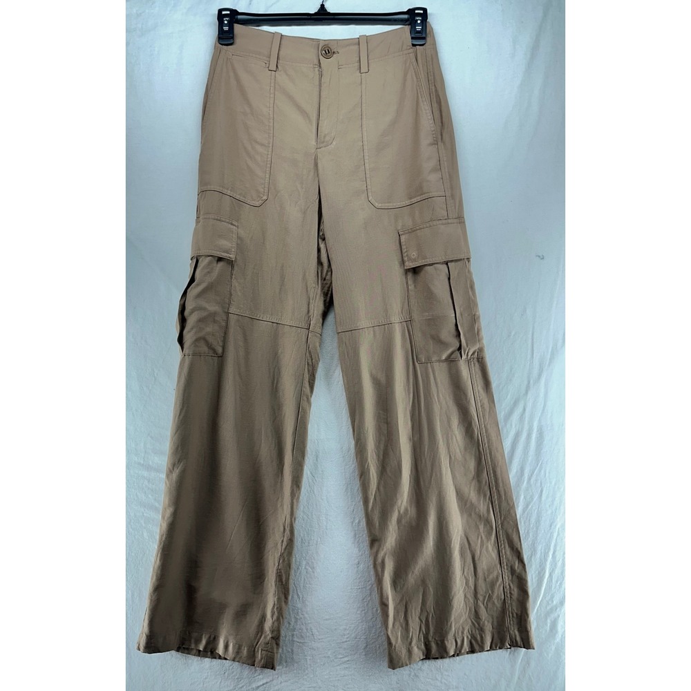 Vince Womens Tan Khaki Wide Leg Cargo Pants High Rise Utility Trousers Size 4